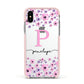 Personalised Pink Floral Apple iPhone Xs Impact Case Pink Edge on Silver Phone