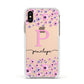 Personalised Pink Floral Apple iPhone Xs Impact Case White Edge on Gold Phone