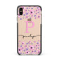 Personalised Pink Floral Apple iPhone Xs Max Impact Case Black Edge on Gold Phone