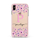 Personalised Pink Floral Apple iPhone Xs Max Impact Case Pink Edge on Gold Phone