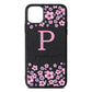 Personalised Pink Floral Black Pebble Leather iPhone 11 Pro Max Case