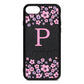 Personalised Pink Floral Black Pebble Leather iPhone 8 Case