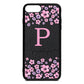 Personalised Pink Floral Black Pebble Leather iPhone 8 Plus Case