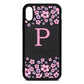 Personalised Pink Floral Black Pebble Leather iPhone Xr Case