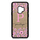 Personalised Pink Floral Gold Pebble Leather Samsung S9 Case