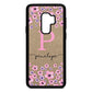 Personalised Pink Floral Gold Pebble Leather Samsung S9 Plus Case
