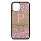 Personalised Pink Floral Gold Pebble Leather iPhone 11 Case