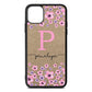 Personalised Pink Floral Gold Pebble Leather iPhone 11 Pro Max Case