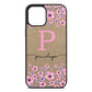 Personalised Pink Floral Gold Pebble Leather iPhone 12 Pro Max Case
