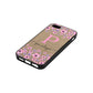 Personalised Pink Floral Gold Pebble Leather iPhone 5 Case Side Angle