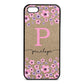 Personalised Pink Floral Gold Pebble Leather iPhone 5 Case