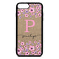 Personalised Pink Floral Gold Pebble Leather iPhone 8 Plus Case
