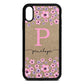 Personalised Pink Floral Gold Pebble Leather iPhone Xr Case
