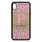 Personalised Pink Floral Gold Pebble Leather iPhone Xs Max Case