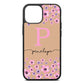 Personalised Pink Floral Nude Pebble Leather iPhone 13 Mini Case