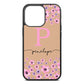 Personalised Pink Floral Nude Pebble Leather iPhone 13 Pro Case
