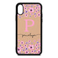 Personalised Pink Floral Nude Pebble Leather iPhone Xs Case