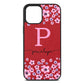 Personalised Pink Floral Red Pebble Leather iPhone 12 Pro Max Case