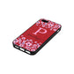 Personalised Pink Floral Red Pebble Leather iPhone 5 Case Side Angle