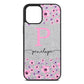 Personalised Pink Floral Silver Pebble Leather iPhone 12 Pro Max Case