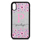 Personalised Pink Floral Silver Pebble Leather iPhone Xr Case