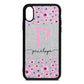 Personalised Pink Floral Silver Pebble Leather iPhone Xs Case