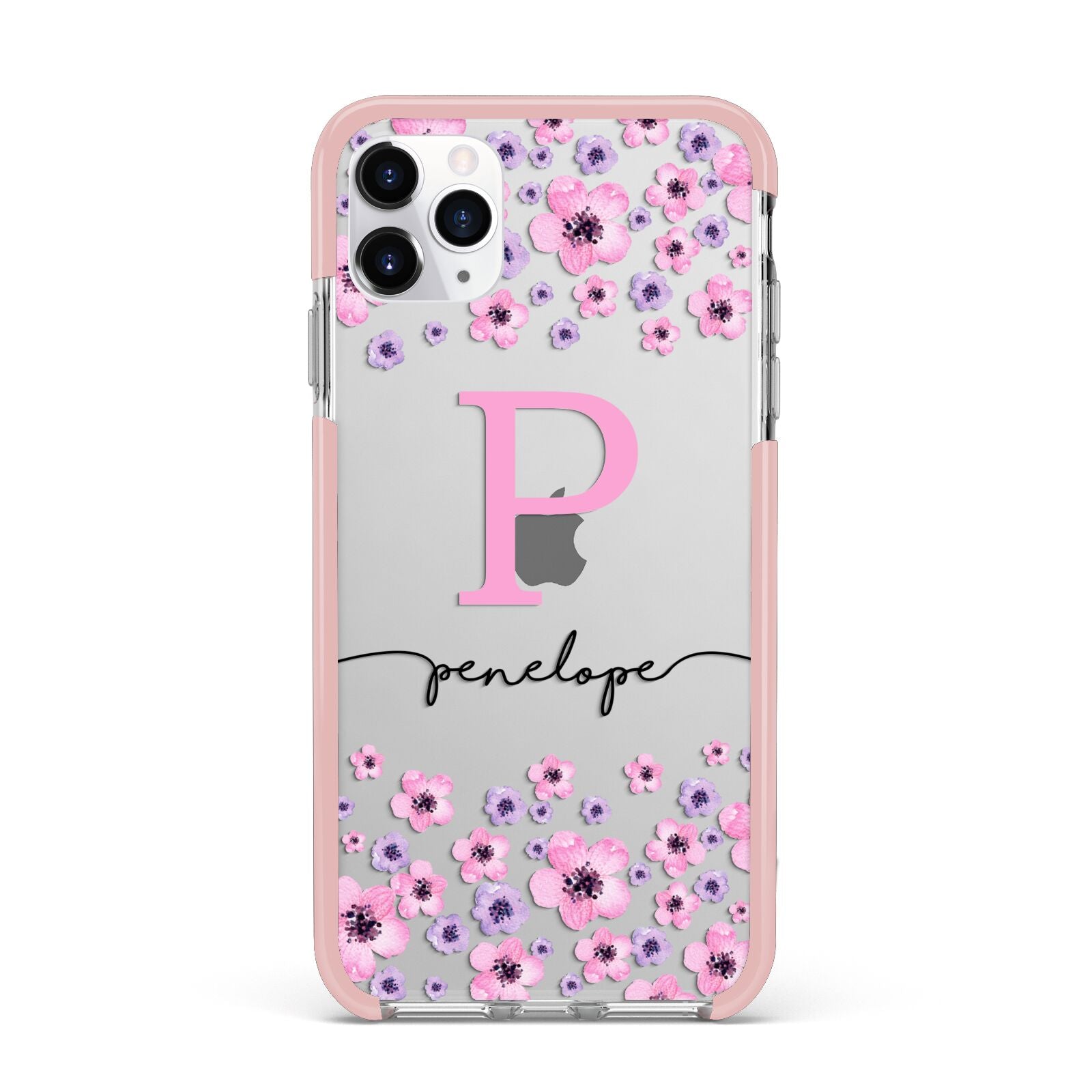 Personalised Pink Floral iPhone 11 Pro Max Impact Pink Edge Case