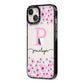Personalised Pink Floral iPhone 13 Black Impact Case Side Angle on Silver phone