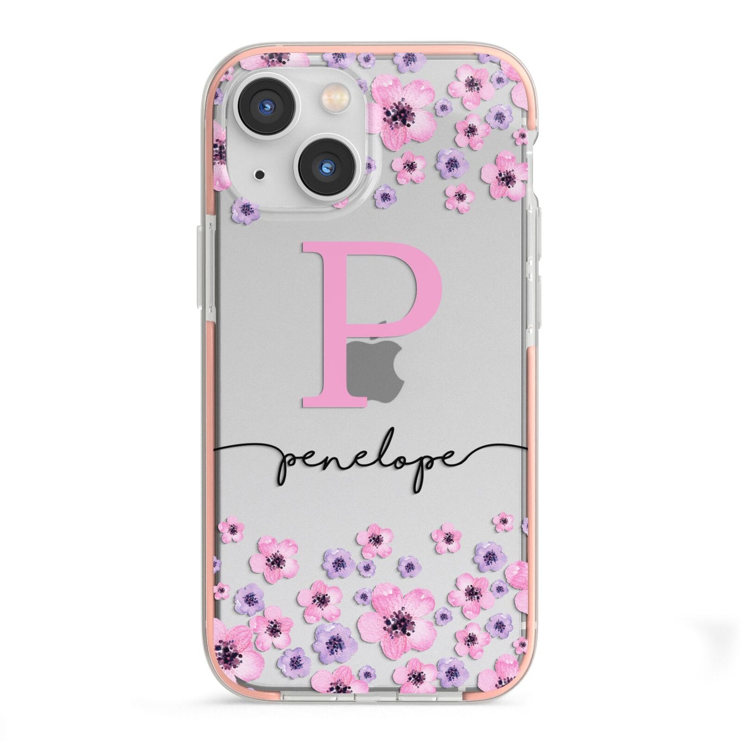 Personalised Pink Floral iPhone 13 Mini TPU Impact Case with Pink Edges