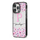Personalised Pink Floral iPhone 13 Pro Black Impact Case Side Angle on Silver phone