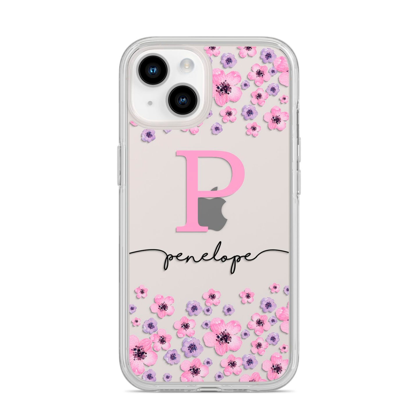 Personalised Pink Floral iPhone 14 Clear Tough Case Starlight