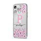 Personalised Pink Floral iPhone 14 Pro Max Clear Tough Case Silver Angled Image