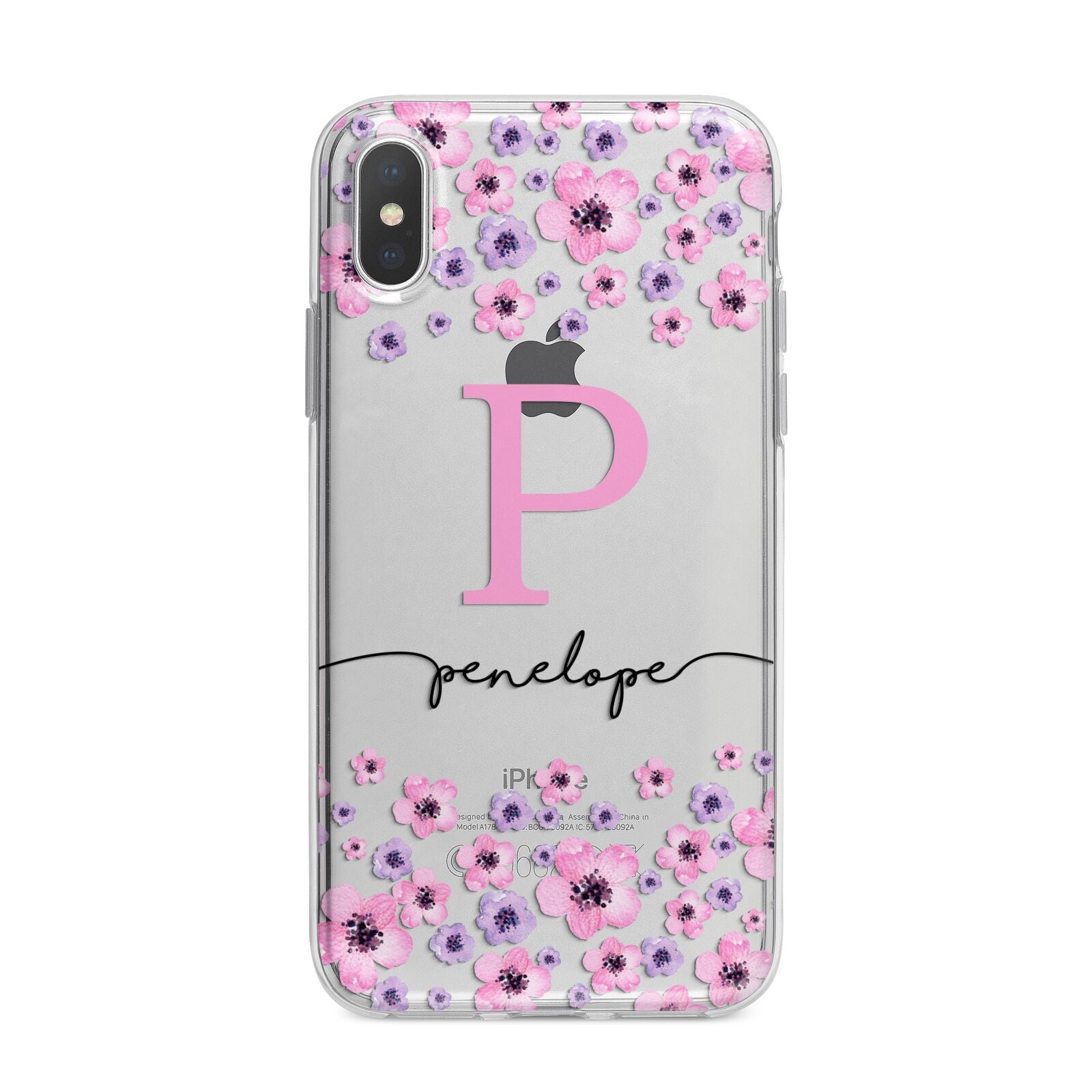 Personalised Pink Floral iPhone X Bumper Case on Silver iPhone Alternative Image 1