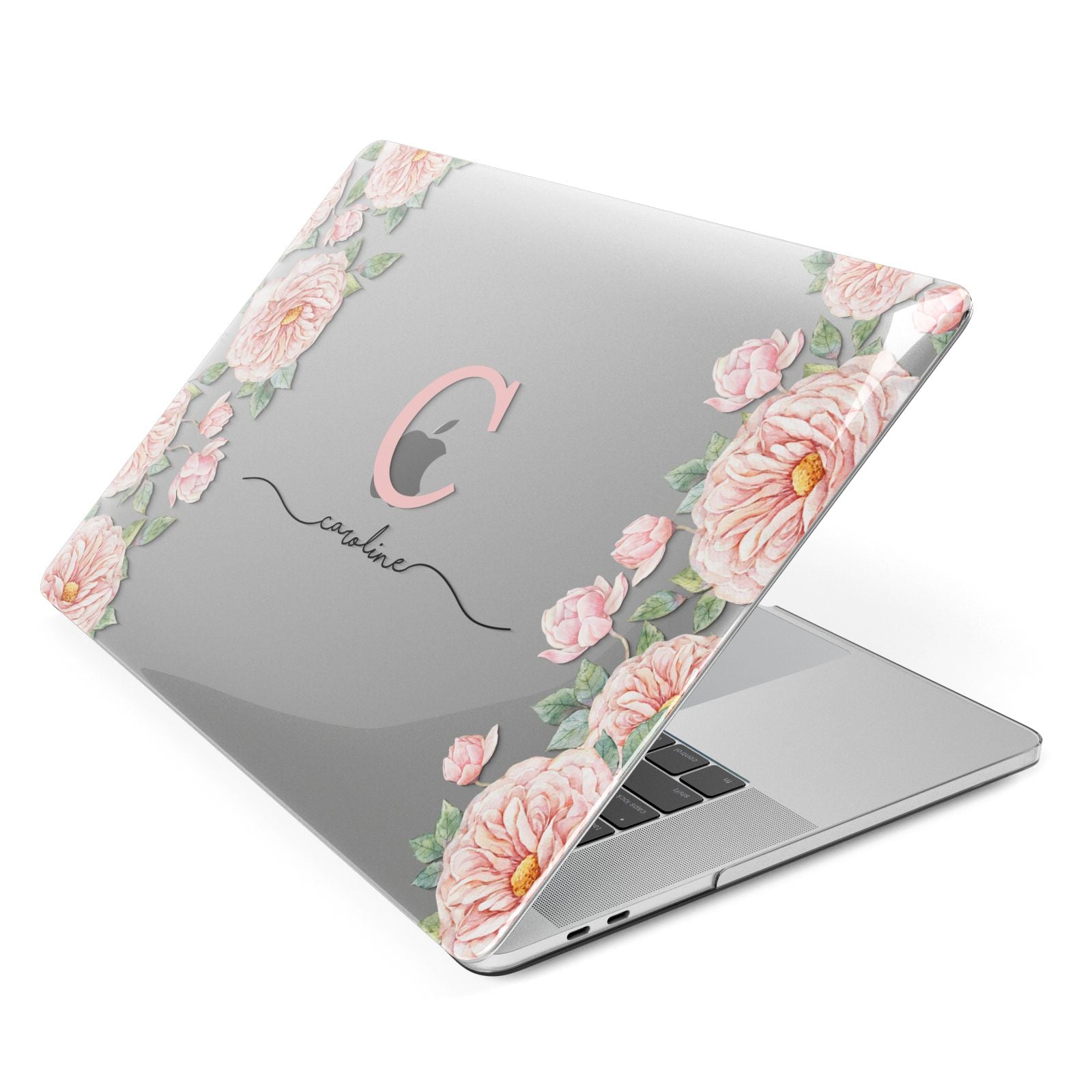 Personalised Pink Flowers Apple MacBook Case Side View