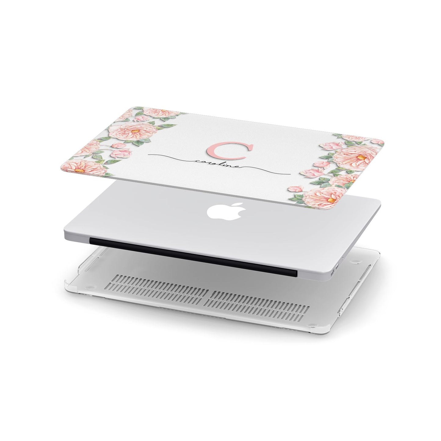 Personalised Pink Flowers Apple MacBook Case in Detail