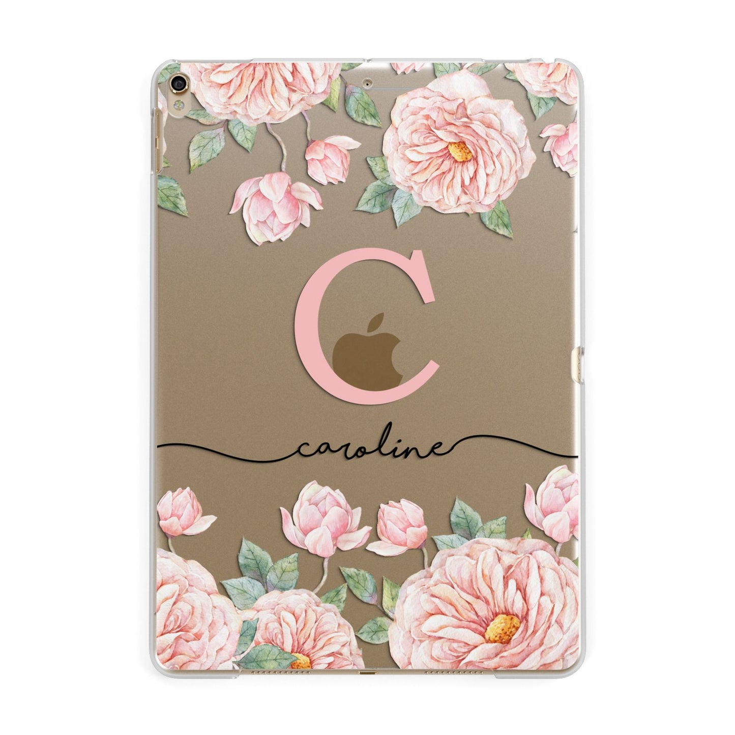 Personalised Pink Flowers Apple iPad Gold Case