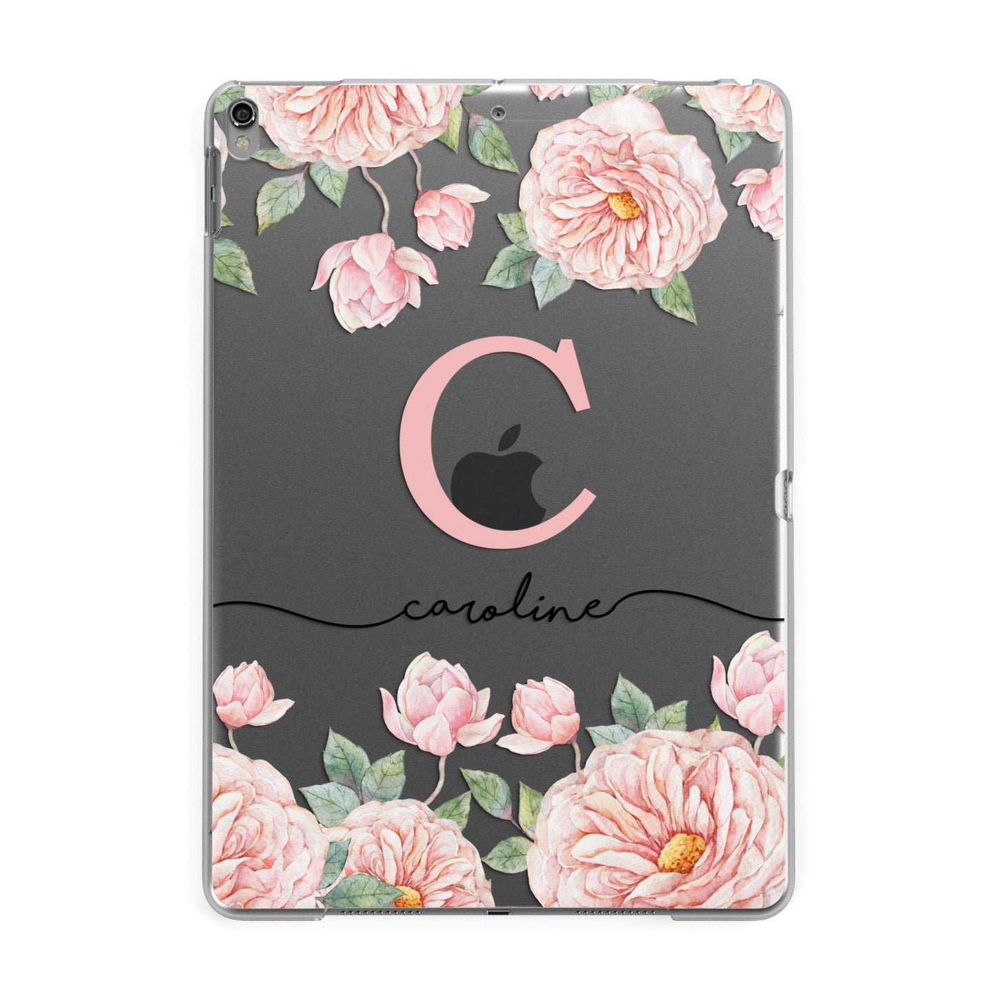 Personalised Pink Flowers Apple iPad Grey Case