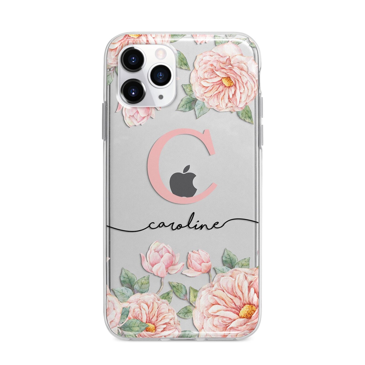 Personalised Pink Flowers Apple iPhone 11 Pro Max in Silver with Bumper Case
