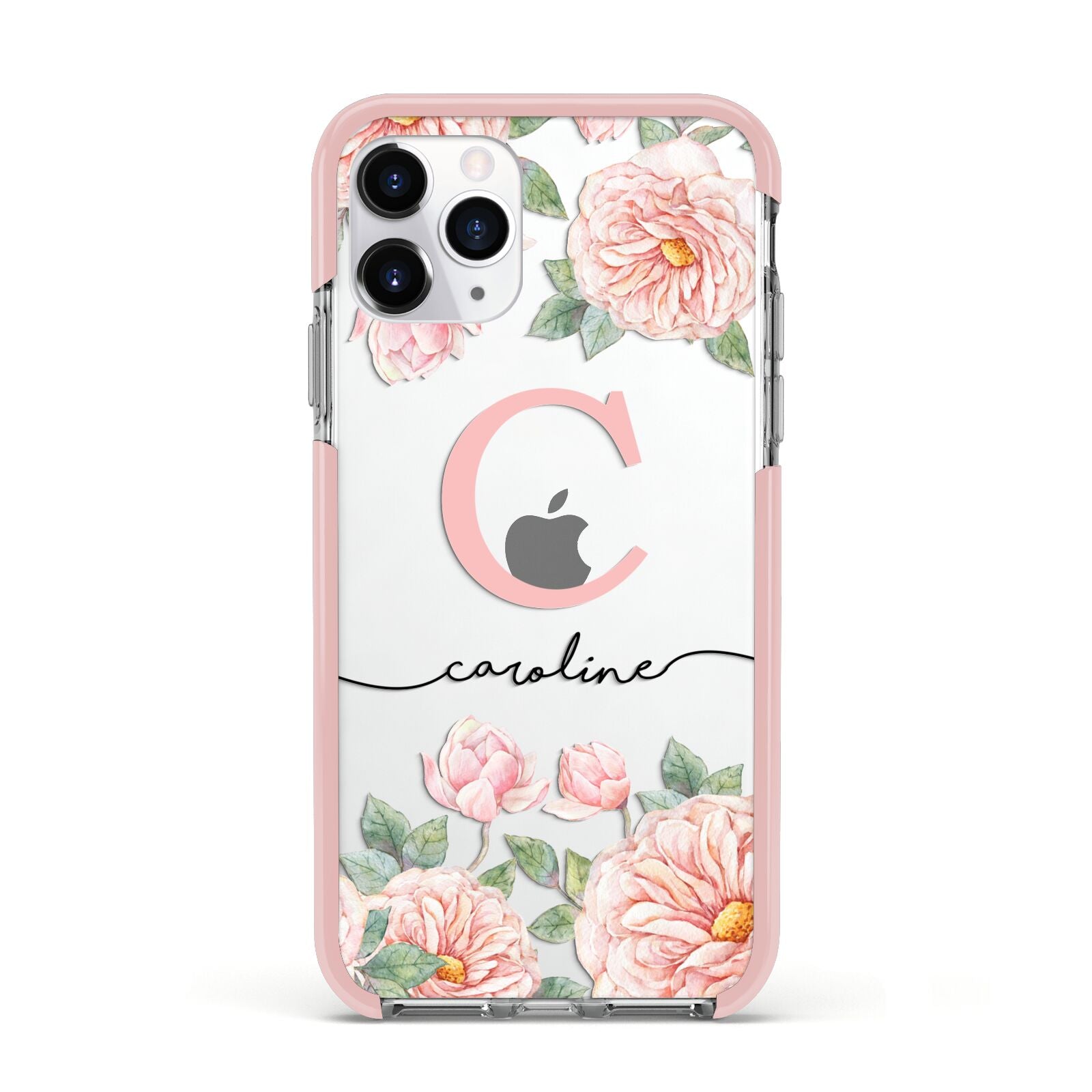 Personalised Pink Flowers Apple iPhone 11 Pro in Silver with Pink Impact Case