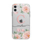 Personalised Pink Flowers Apple iPhone 11 in White with Bumper Case