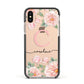 Personalised Pink Flowers Apple iPhone Xs Impact Case Black Edge on Gold Phone