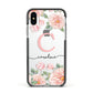 Personalised Pink Flowers Apple iPhone Xs Impact Case Black Edge on Silver Phone