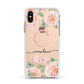 Personalised Pink Flowers Apple iPhone Xs Impact Case White Edge on Gold Phone