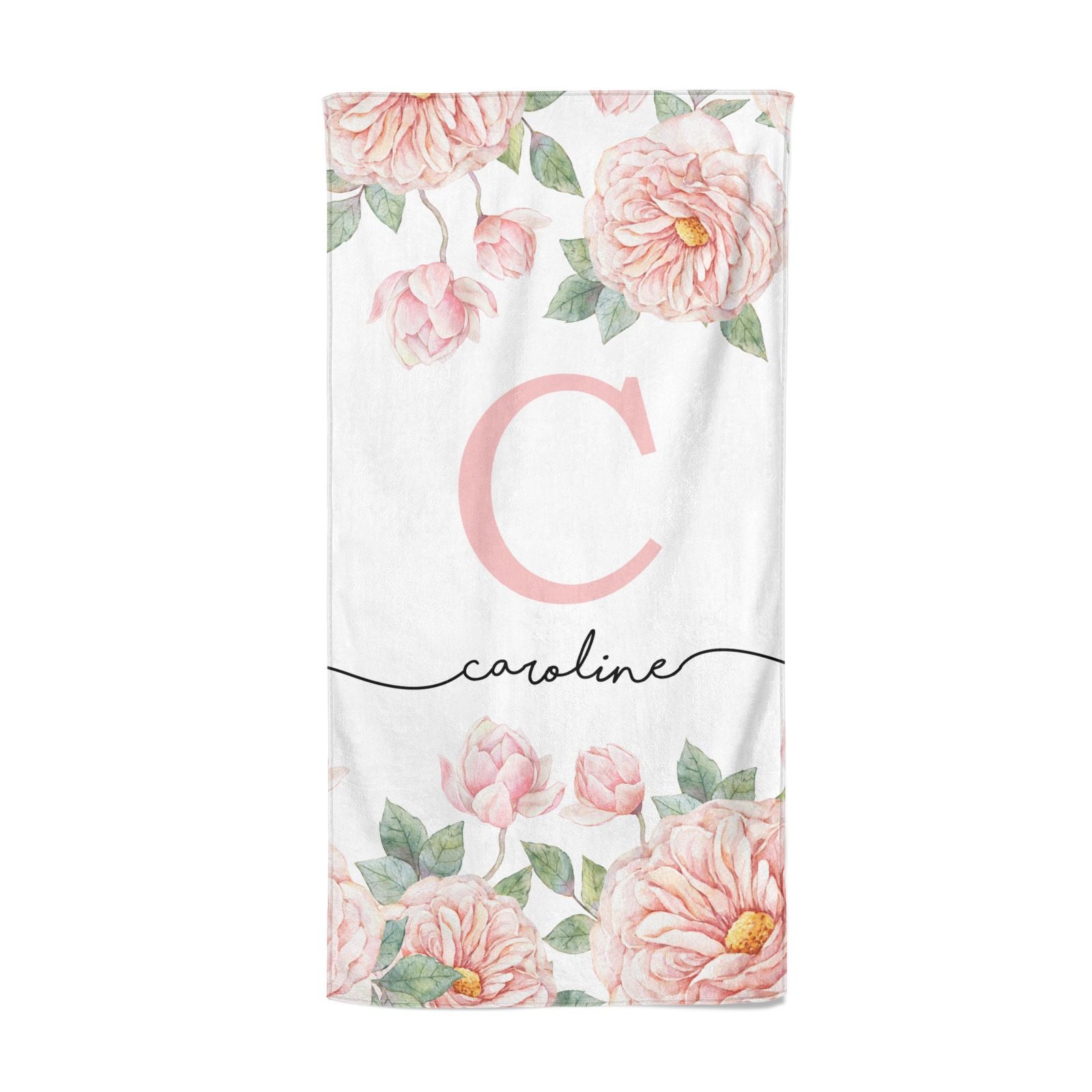 Personalised Pink Flowers Beach Towel