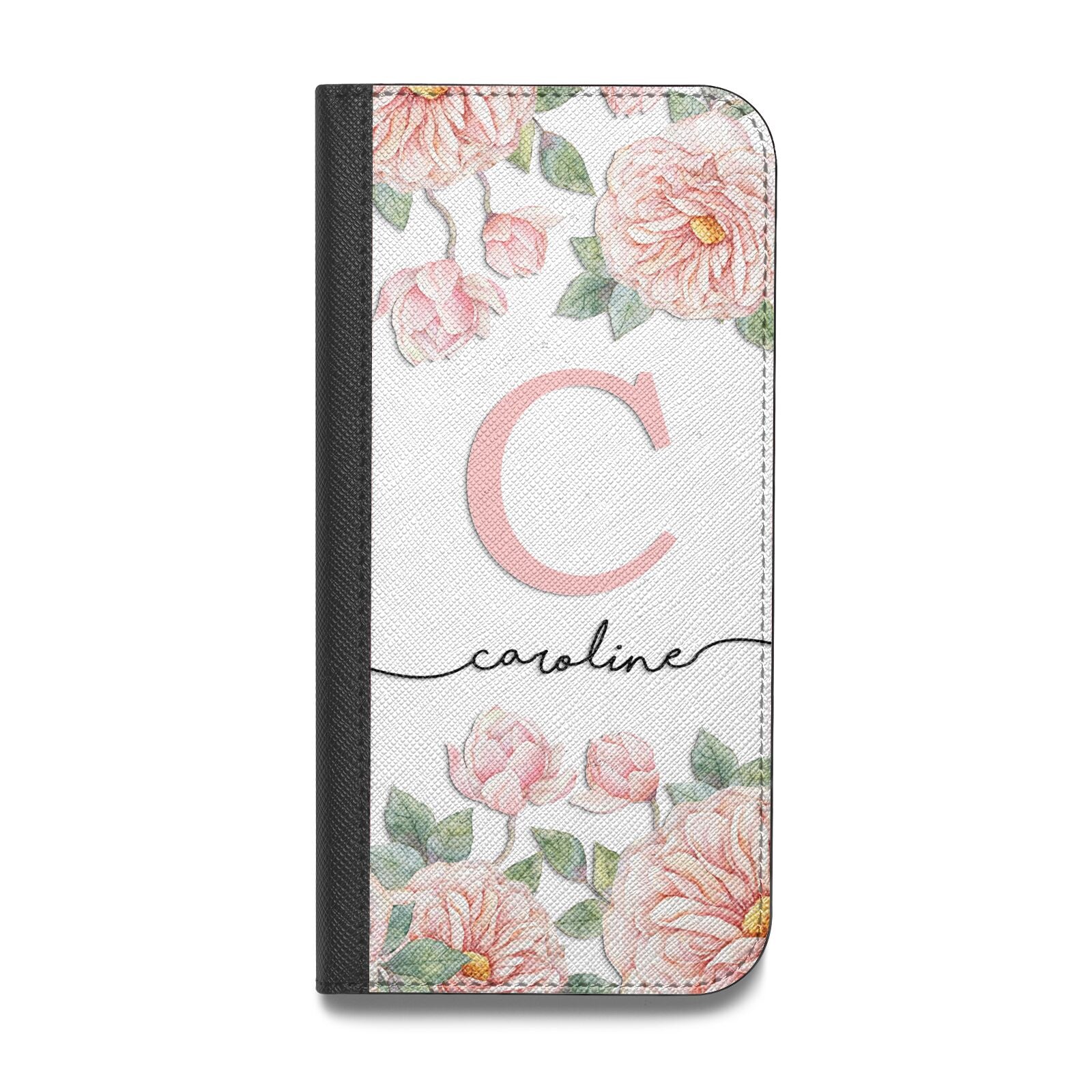 Personalised Pink Flowers Vegan Leather Flip Samsung Case