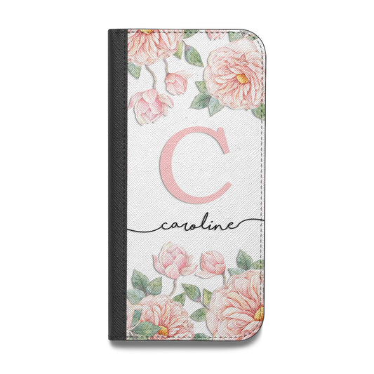Personalised Pink Flowers Vegan Leather Flip Samsung Case