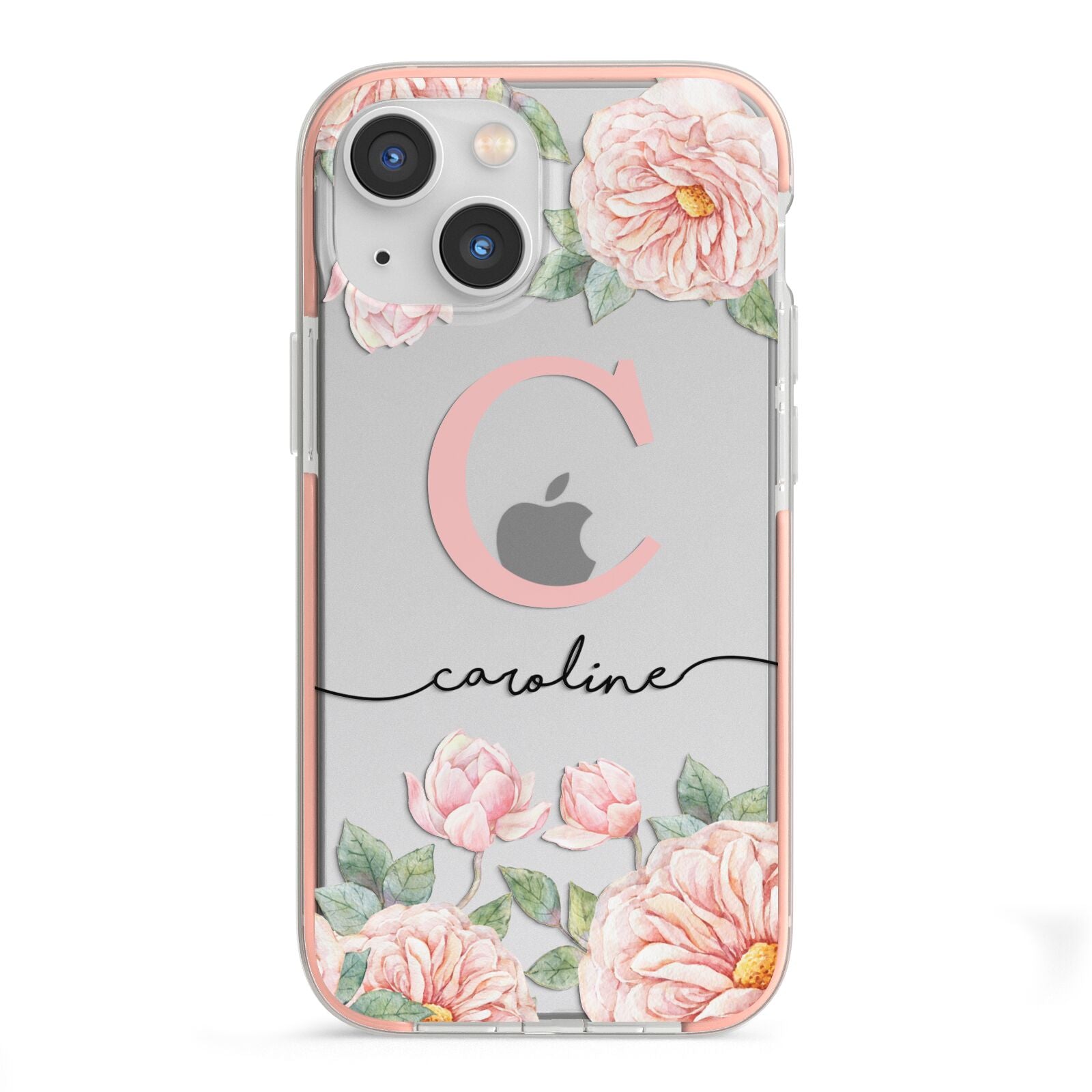 Personalised Pink Flowers iPhone 13 Mini TPU Impact Case with Pink Edges