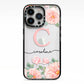 Personalised Pink Flowers iPhone 13 Pro Black Impact Case on Silver phone