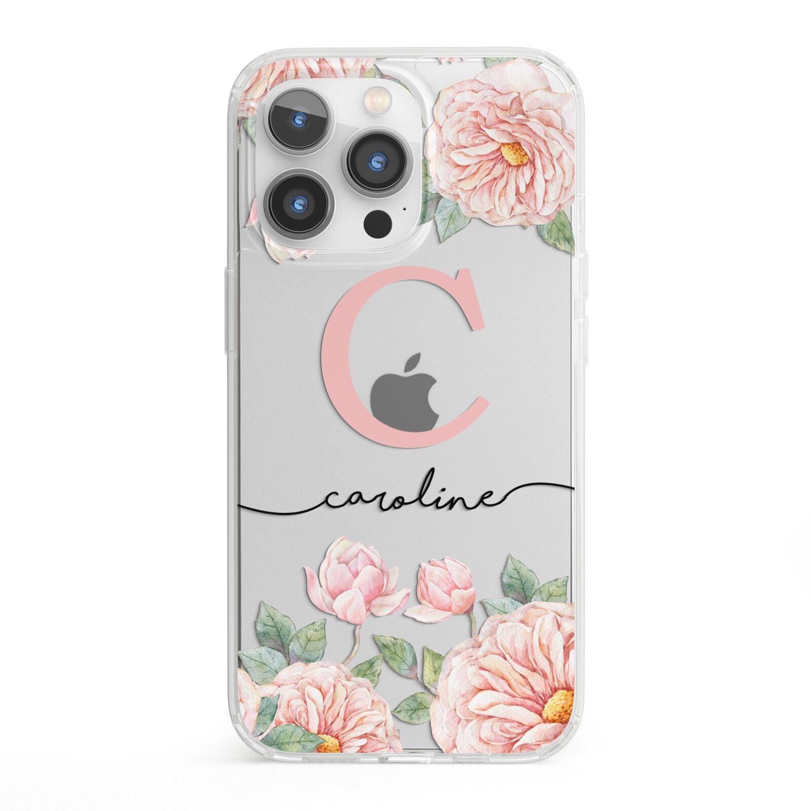 Personalised Pink Flowers iPhone 13 Pro Clear Bumper Case