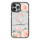 Personalised Pink Flowers iPhone 13 Pro Max Black Impact Case on Silver phone